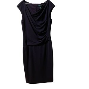 Lauren Ralph Lauren Dark Purple Ruched Sleeveless Stretch Midi Dress Size 8